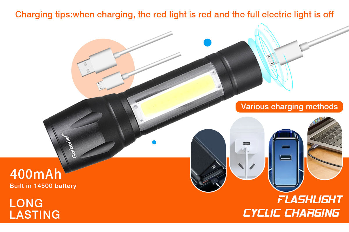Mini COB Flashlight Built in Battery USB Cable with Box