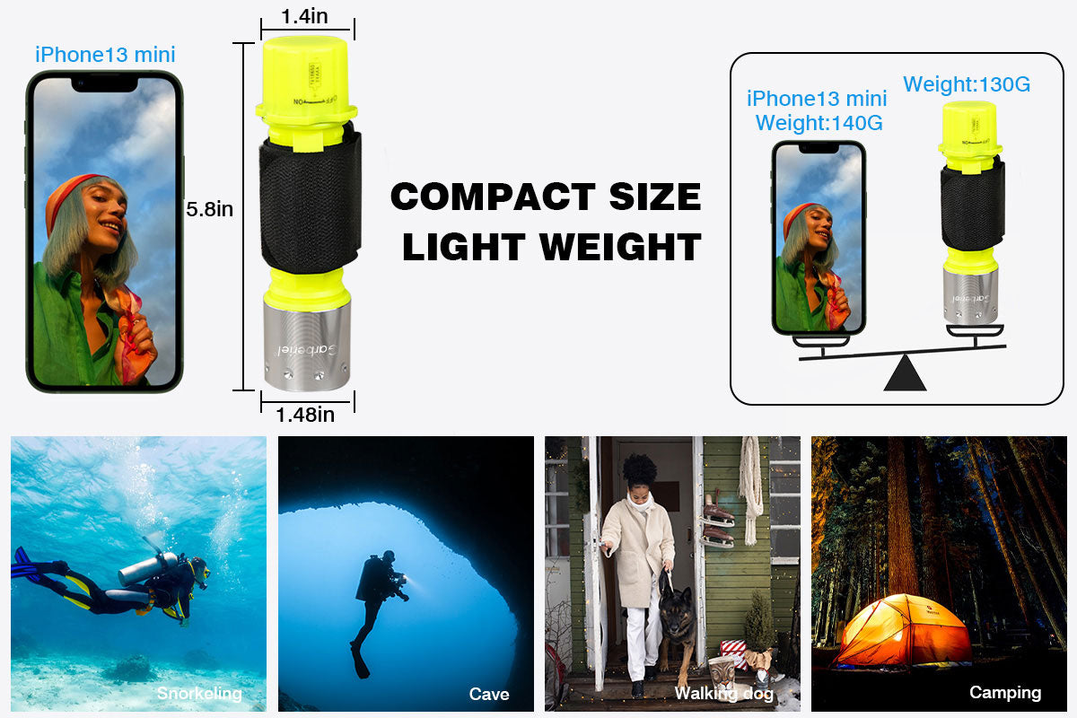Diving Flashlight Scuba Light Underwater 20 Meter ( 65 ft)