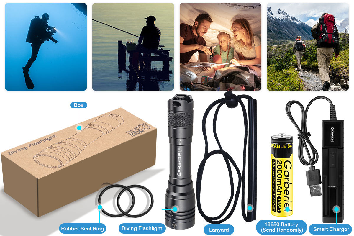 Garberiel Scuba Diving Flashlight DL01 Underwater 328ft