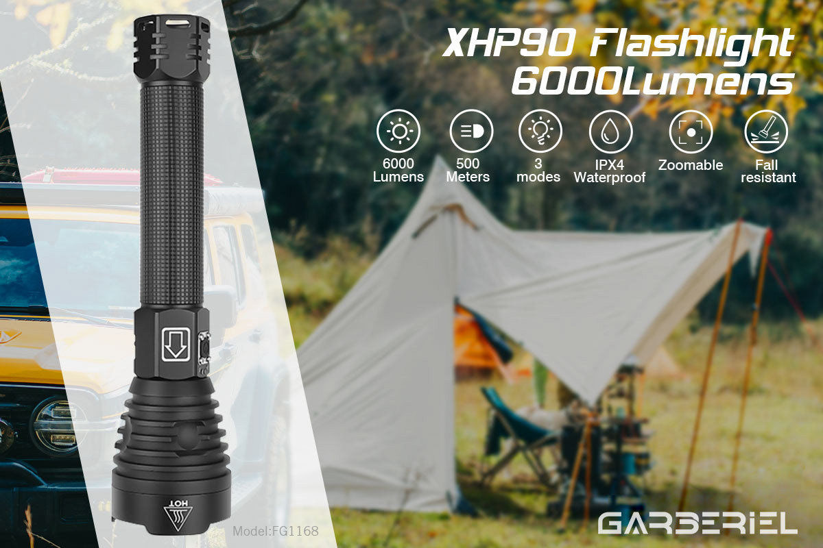 XHP90 3 Modes Flashlight with 18650 Batteries & Charger