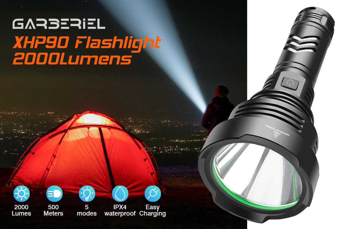 Garberiel XHP90 Flashlight with 26650 Rechargeable Battery