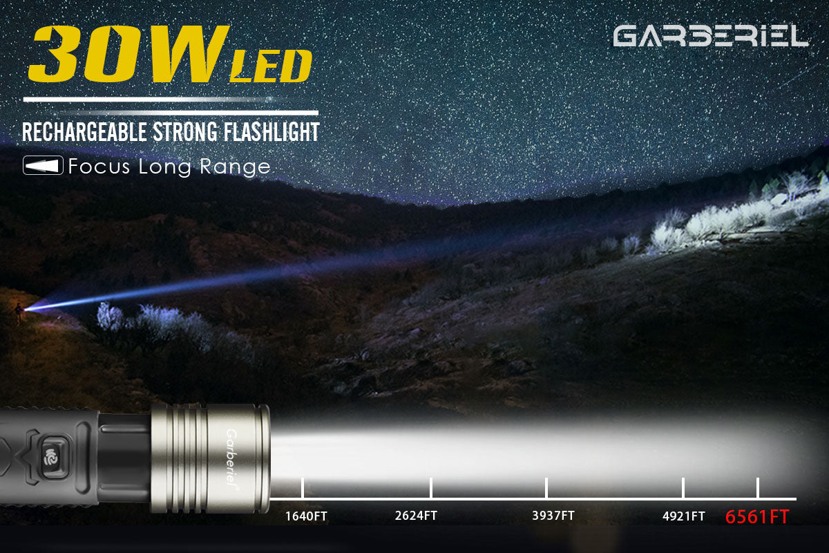 Garberiel 30Watt LED Strong Flashlight with 6561 Feet