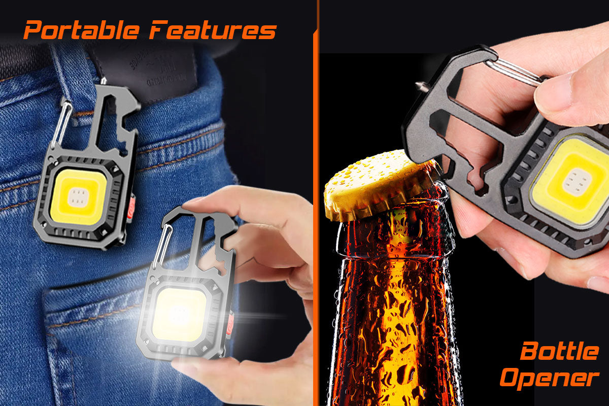 1000LM Mini COB Keychain Work Flashlights with Tripod