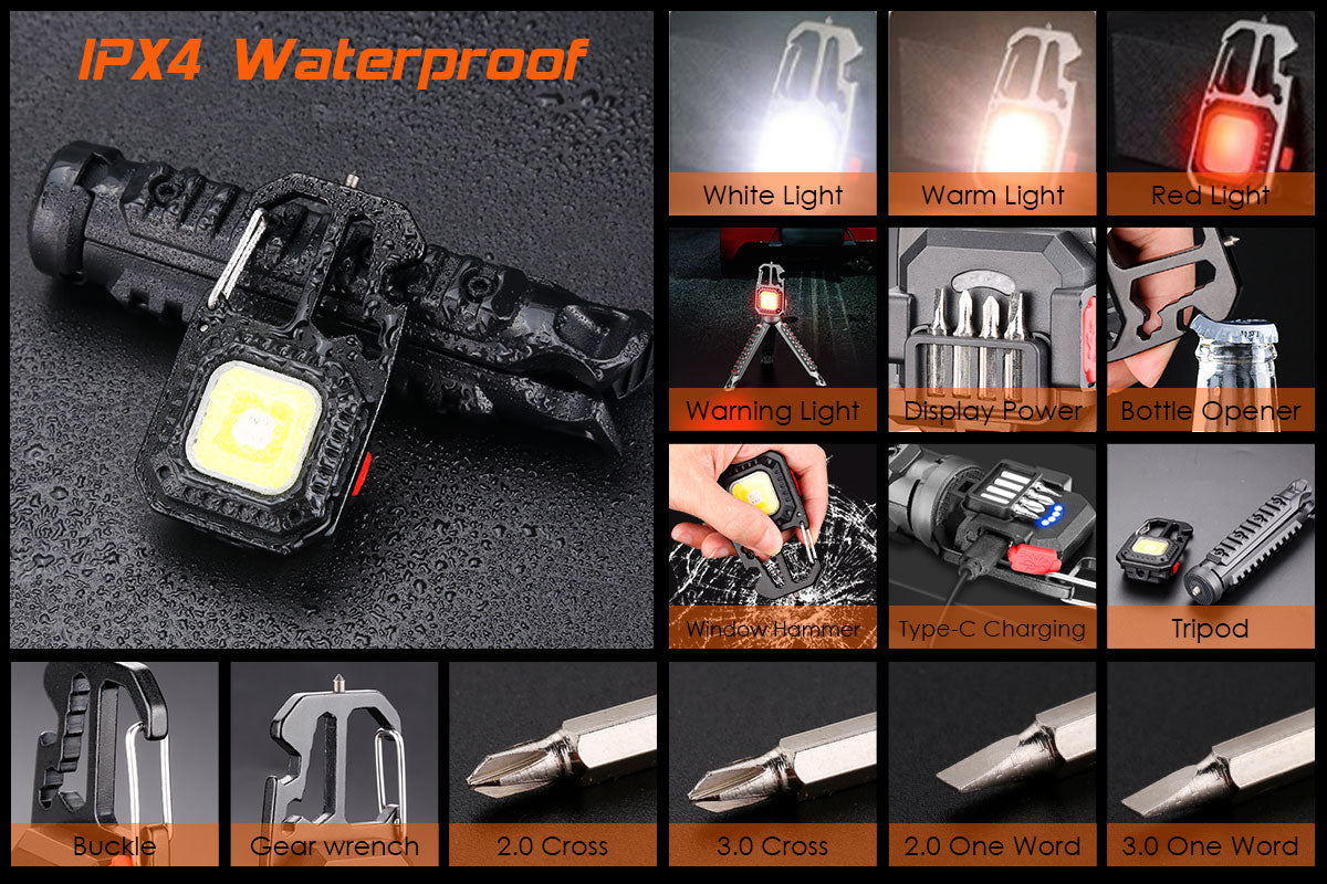 1000LM Mini COB Keychain Work Flashlights with Tripod
