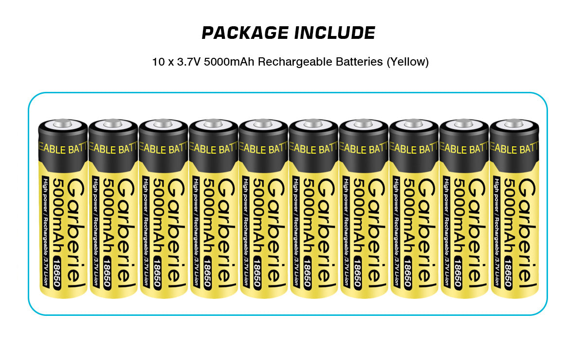 10 Pieces 5000mAh 3.7V Rechargeable 18650 Battery
