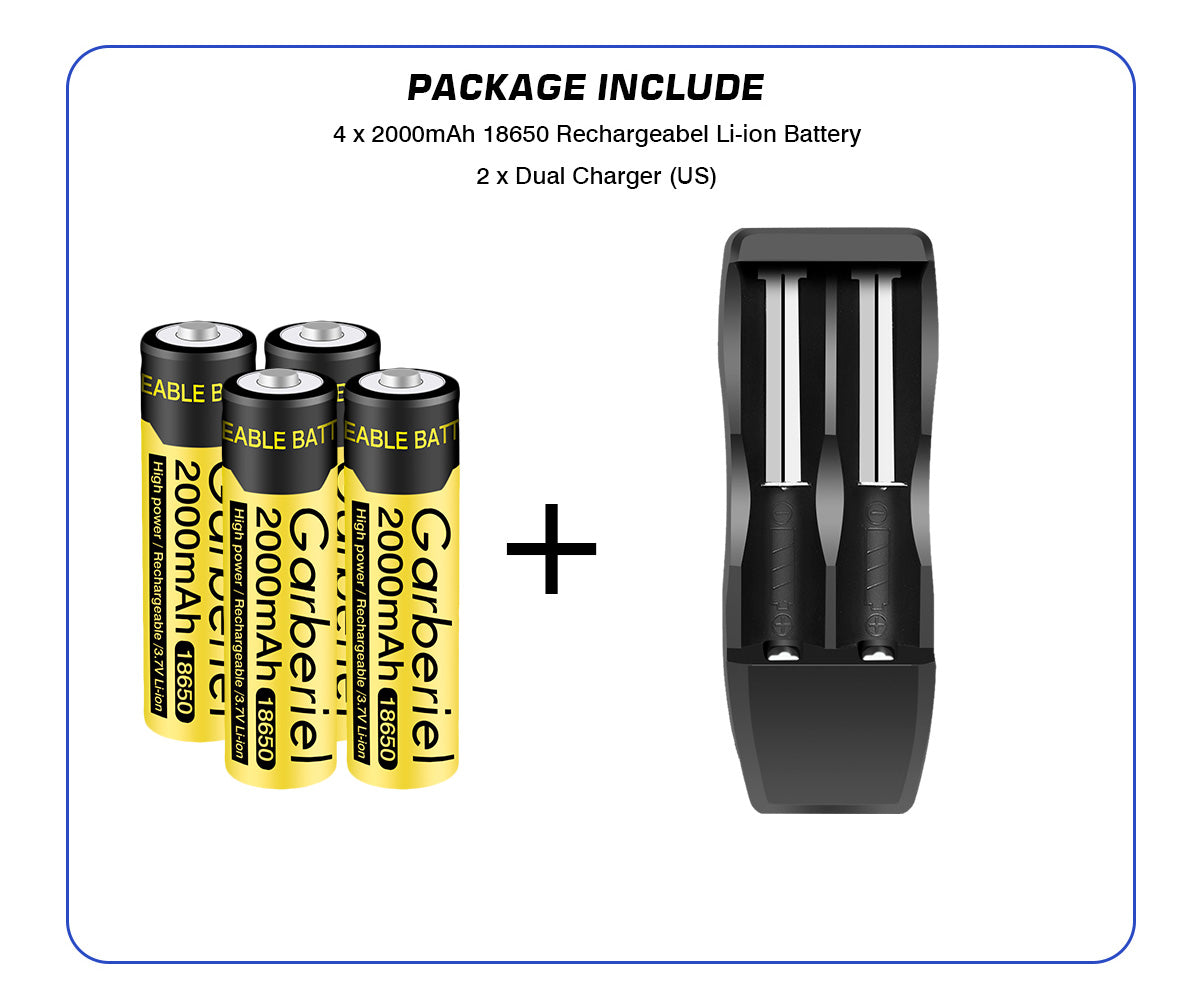 4 Pack 18650 Rechargeable Battery & Dual Battery Charger