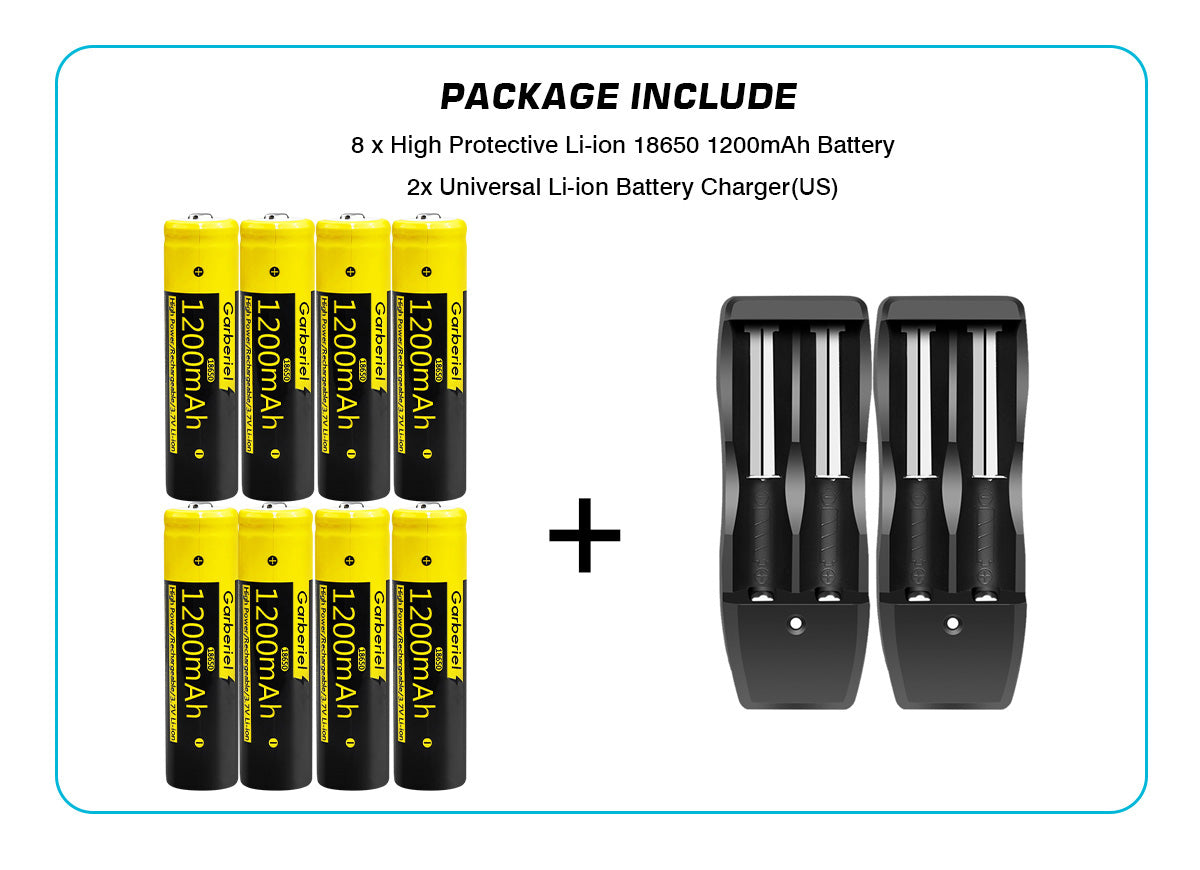 8 PCS 18650 Li-ion Batteries & 2 PCS Dual Battery Charger