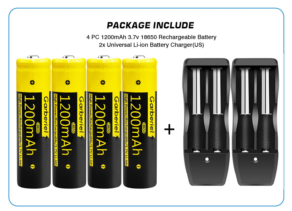 4 Pack 18650 1200mAh Li-ion Batteries + 2 Pack Dual Charger