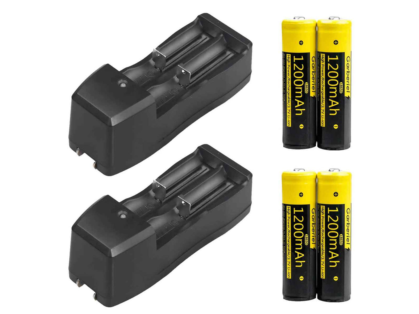 4 Pack 18650 1200mAh Li-ion Batteries + 2 Pack Dual Charger
