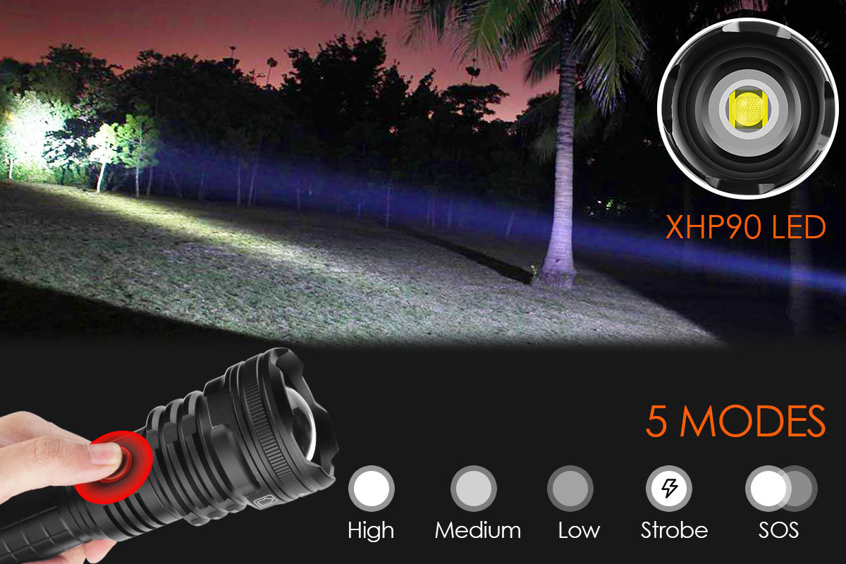 Garberiel XHP90 8000 High Lumens Zoomable Flashlight