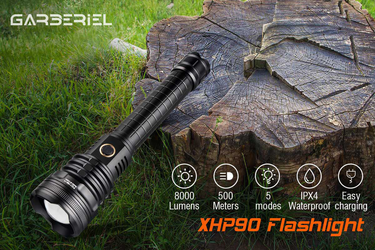 Garberiel XHP90 8000 High Lumens Zoomable Flashlight