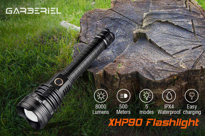 Garberiel XHP90 8000 High Lumens Zoomable Flashlight