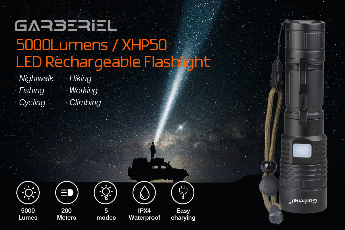 XHP50 LED 5000 Lumens Flashlight with Battery