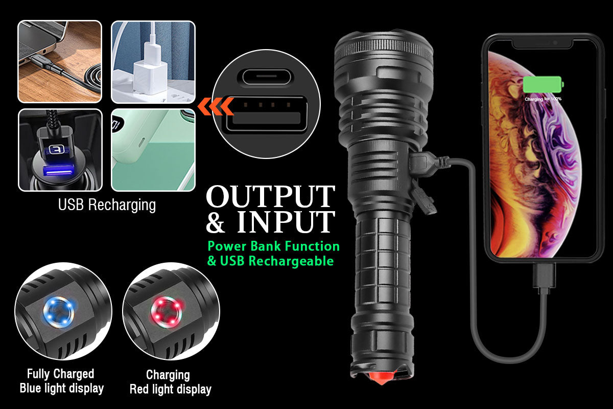 XHP90 Rechargeable Flashlight 5 Modes with Battery Set