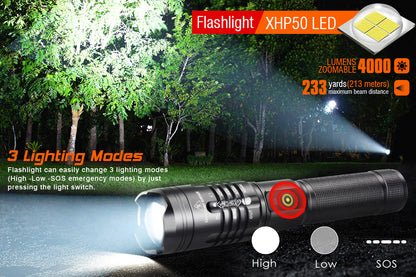 2 PACK XHP50 LED Waterproof Flashlight with Battery