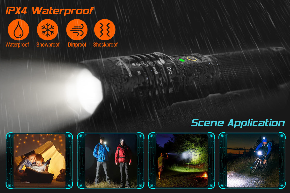 2 PACK XHP50 LED Waterproof Flashlight with Battery