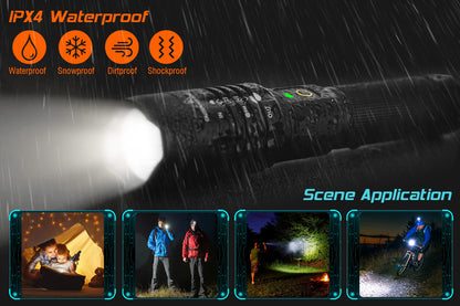 2 PACK XHP50 LED Waterproof Flashlight with Battery