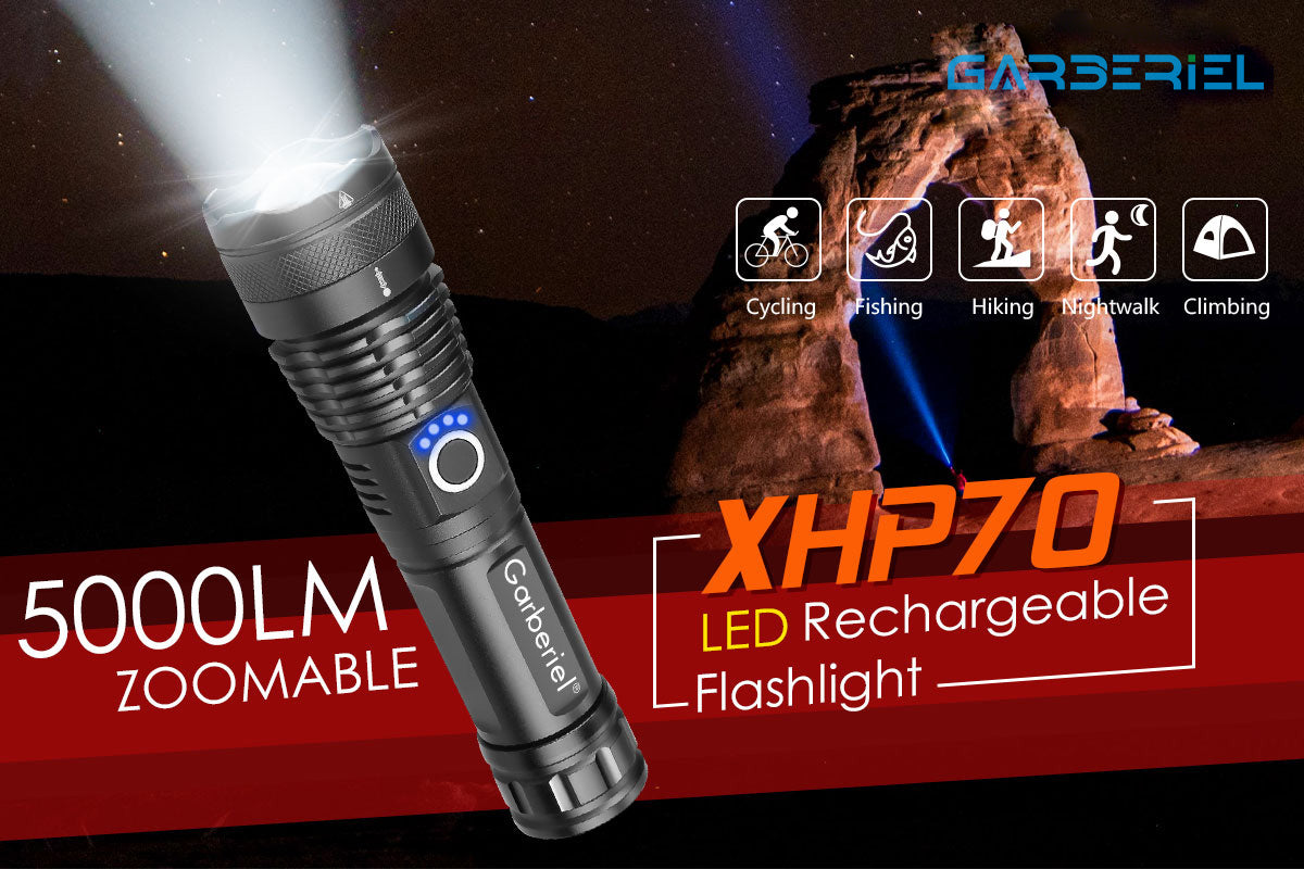 XHP70 Flashlight with 18650 Battery 5000 High Lumens