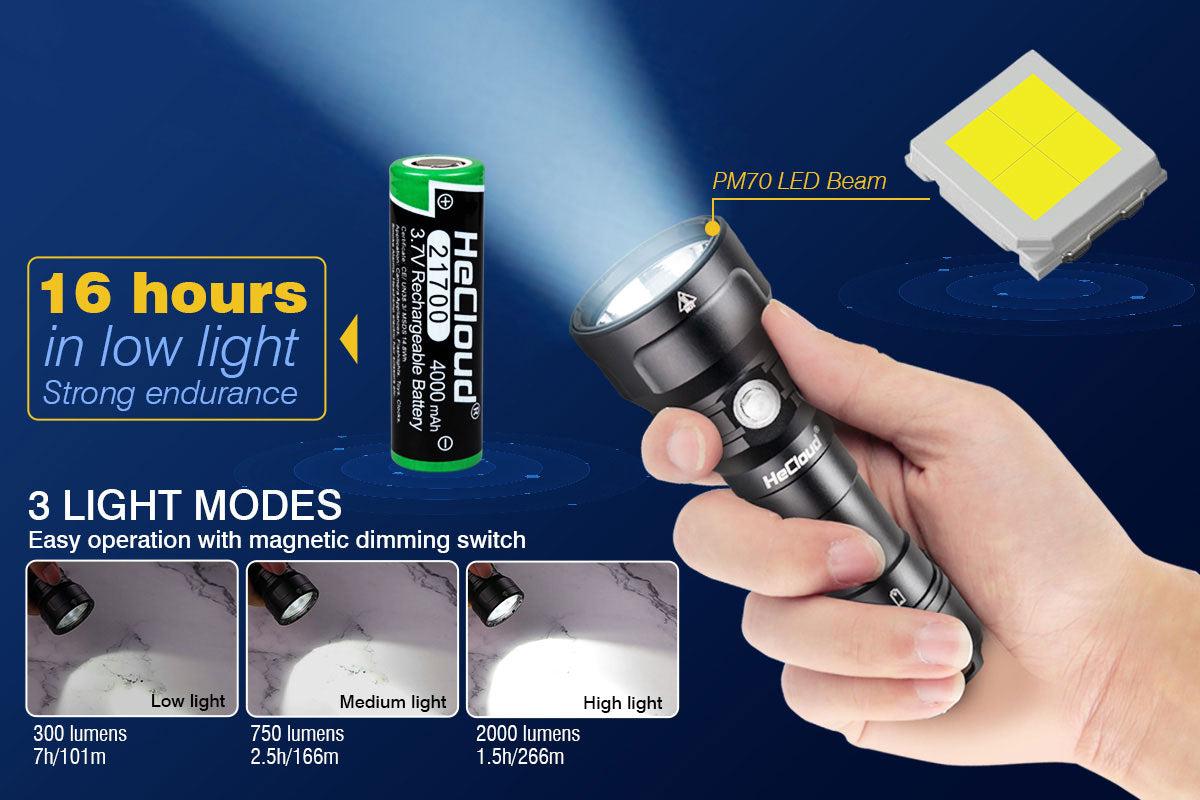 2000 Lumen Diving Flashlight Underwater 150 Meters (492 ft)