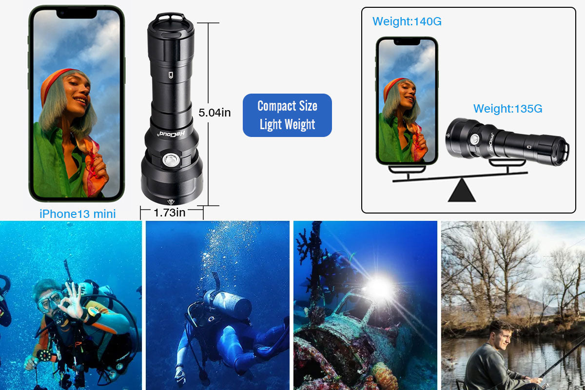 2000 Lumen Diving Flashlight Underwater 150 Meters (492 ft)