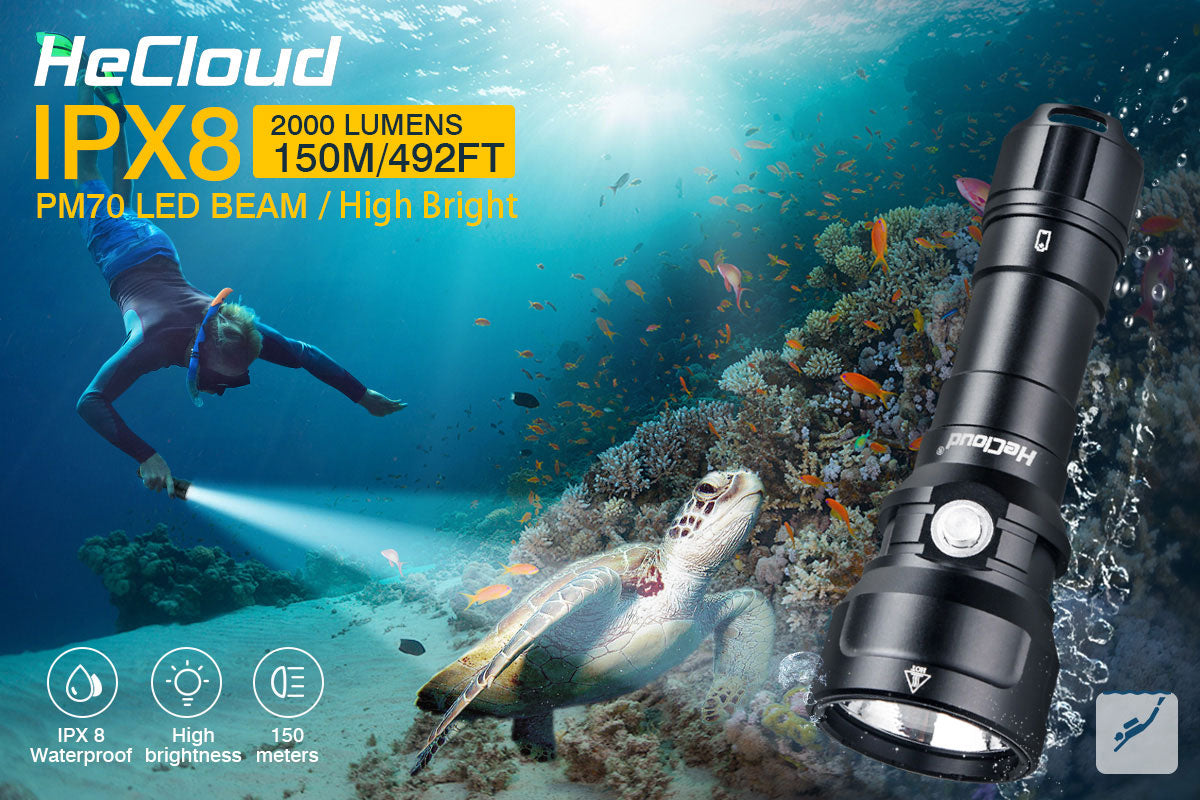 2000 Lumen Diving Flashlight Underwater 150 Meters (492 ft)