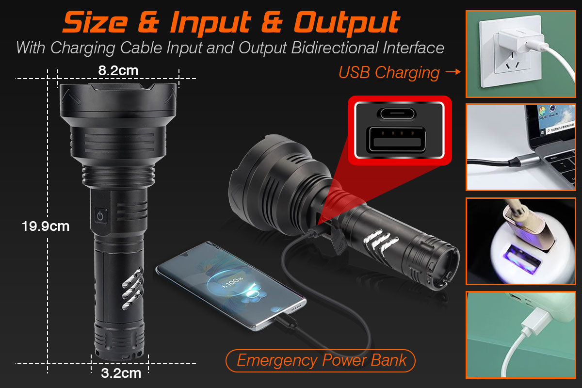 Garberiel XHP90 Flashlight with 26650 Rechargeable Battery