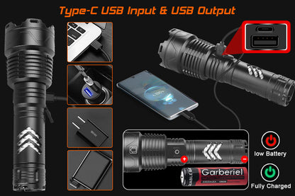 Garberiel XHP160 Zoomable Flashlight with Battery