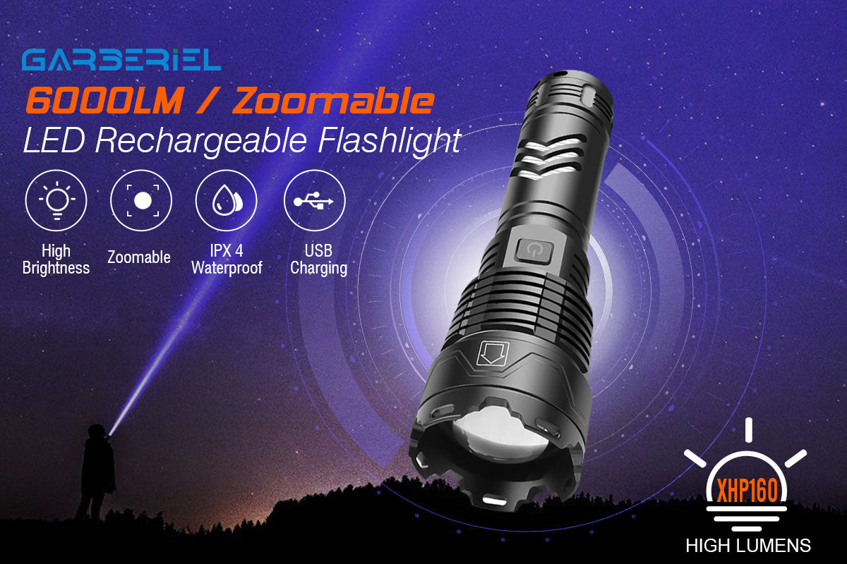 Garberiel XHP160 Zoomable Flashlight with Battery
