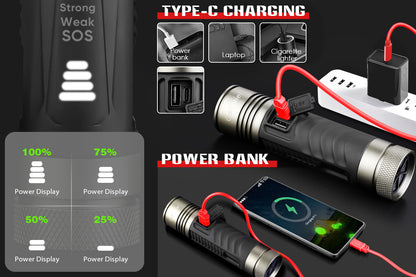 Garberiel 30Watt LED Strong Flashlight with 6561 Feet