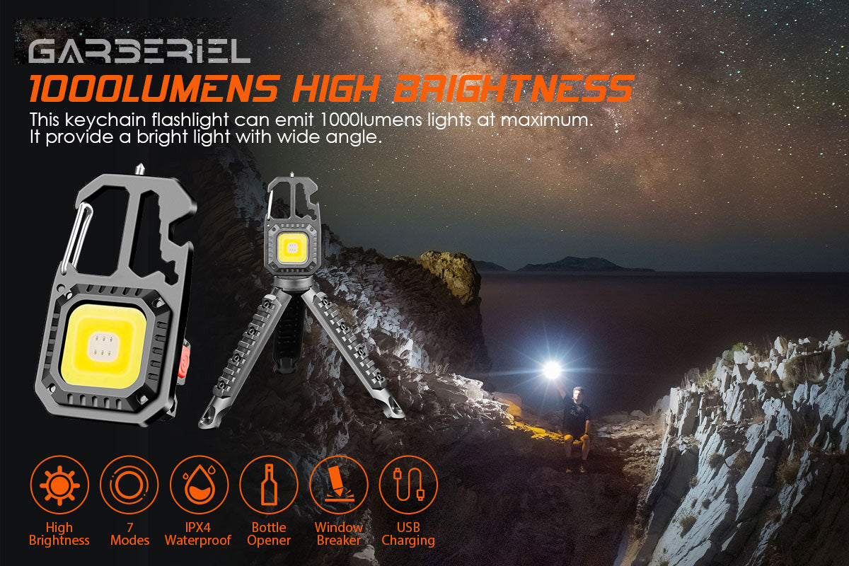 1000LM Mini COB Keychain Work Flashlights with Tripod