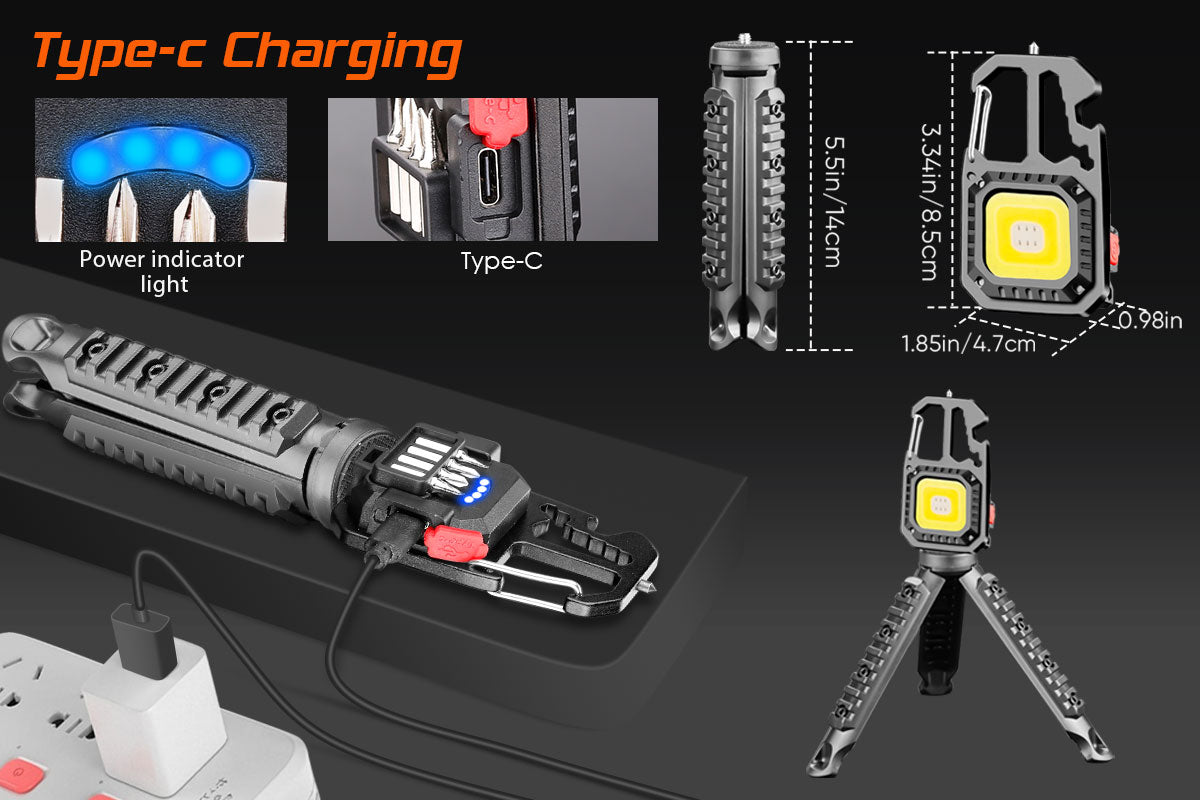 1000LM Mini COB Keychain Work Flashlights with Tripod
