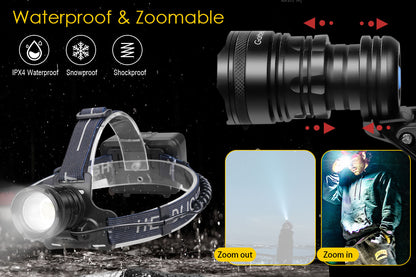 Garberiel XHP70 LED Headlamp 3 Modes USB Rechargeable