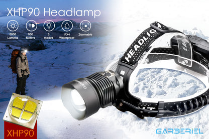 Garberiel LED Headlamp XHP90 Super Bright 6000 Lumens