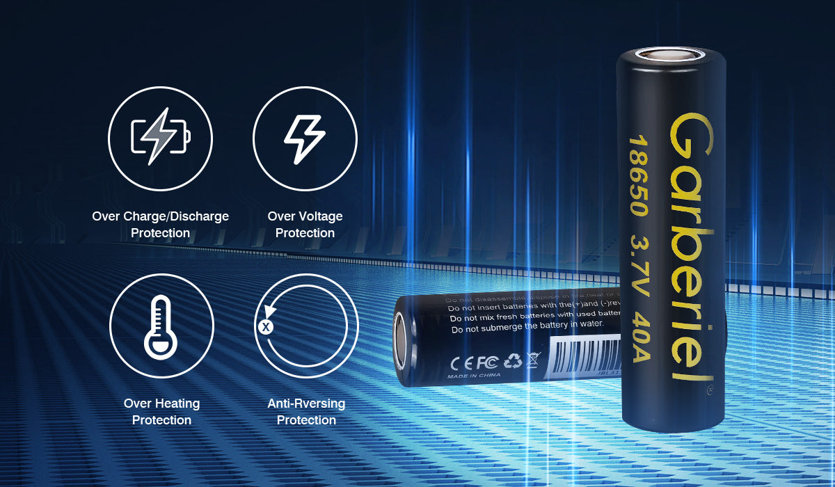 Garberiel 18650 3.7V 40A High Power Flat Top Battery