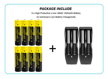 8 PCS 18650 Li-ion Batteries & 2 PCS Dual Battery Charger