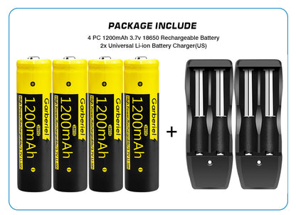 4 Pack 18650 1200mAh Li-ion Batteries + 2 Pack Dual Charger