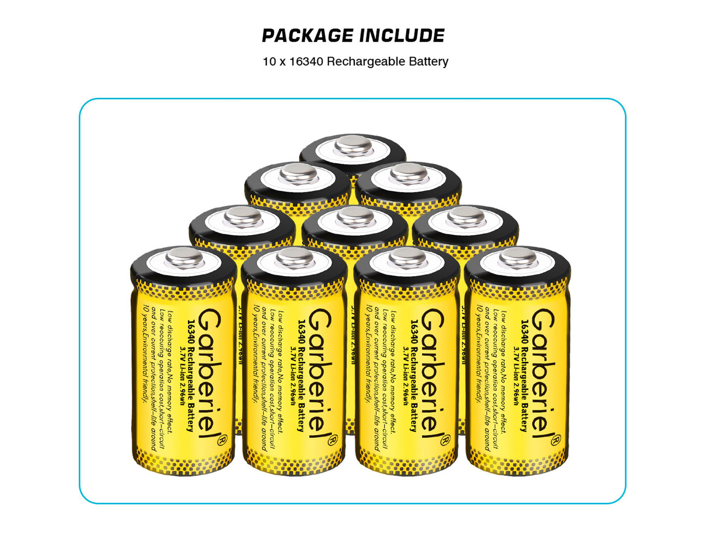 10 PACK 16340 CR123A Rechargeable Battery 3.7V