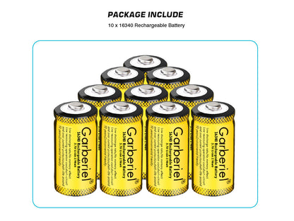 10 PACK 16340 CR123A Rechargeable Battery 3.7V