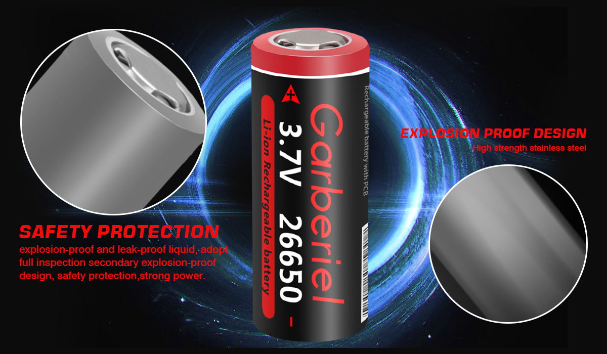 4 PCS 3500mah 3.7V Rechargeable 26650 Flat Top Battery