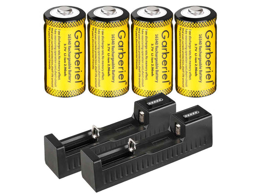 2 Pc Smart Charger with 4 Pc 16340 Rechargeable Battery