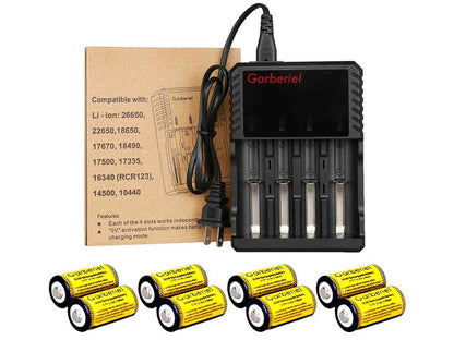 8PCS 16340 Rechargeable Batteries + US 4 Slot Battery Charger